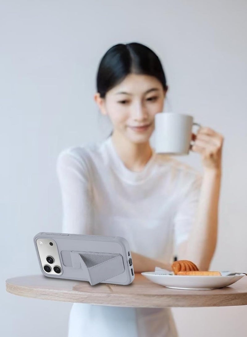 Case for iPhone 17 Pro Back Stand Case Magnetic Grip Car Holder Soft Silicone Kickstand Cover Wrist Strap Full protection Anti-Fingerprint Case for iPhone 17 Pro Gray - Image 5